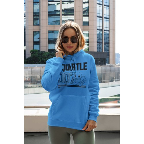 Unisex Sweater mit Kapuze Pokémon Squirtle Line Art Blau