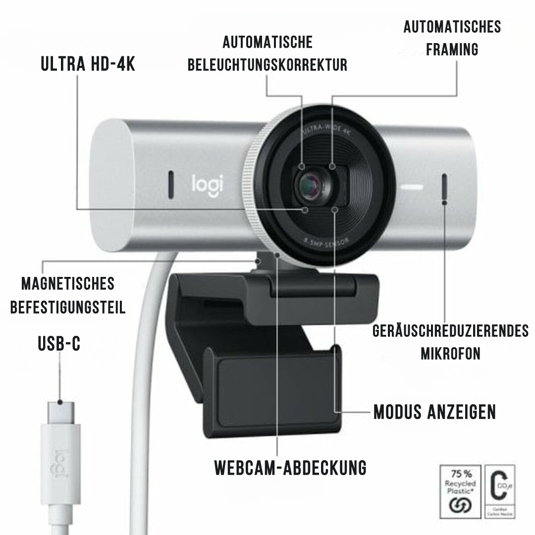 Webcam MX Brio 4K Ultra HD Hellgrau - GameStationOne